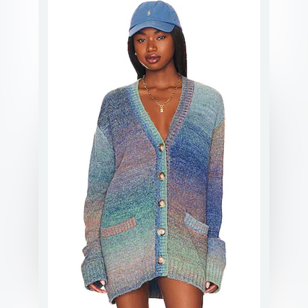 L*Space - Zoe Cardigan Knit Sweater Blue And Purple Ombr - Size: M/L